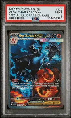 2025 POKEMON PFL SPECIAL ILLUSTRATION RARE #125 MEGA CHARIZARD X EX PSA 9 - Image 1