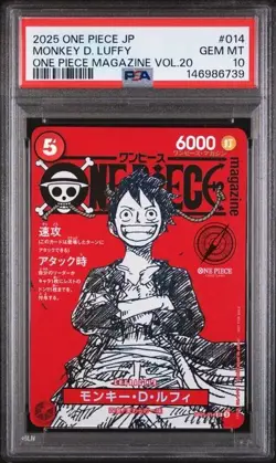 2025 ONE PIECE JAPANESE PROMOS ONE PIECE MAGAZINE VOL.20 MONKEY D. LUFFY PSA 10 - Image 1