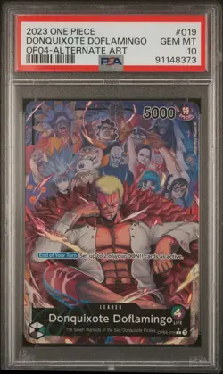 2023 Bandai One Piece CCG Donquixote Doflamingo Alt Art Foil OP04-019 PSA 10 - Image 1