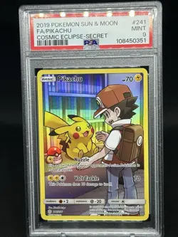 2019 POKEMON SUN & MOON COSMIC ECLIPSE SECRET #241 FULL ART/PIKACHU PSA 9 - Image 1