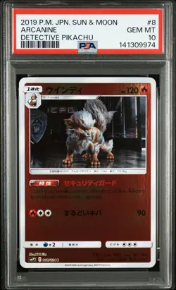 2019 Pokemon Cards Japan Arcanine Detective Pikachu 008/024 PSA10 - Image 1