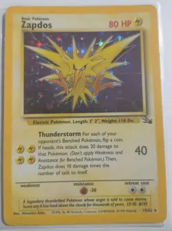 Pokemon TCG Zapdos Fossil Holo Card 15/62 Rare Vintage 1999 WOTC - Image 1