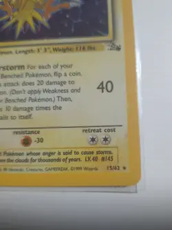Pokemon TCG Zapdos Fossil Holo Card 15/62 Rare Vintage 1999 WOTC - Image 3