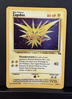 Pokemon TCG Zapdos Fossil Holo Card 15/62 Rare Vintage 1999 WOTC - Image 1