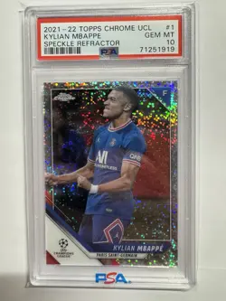 2021-22 Topps Chrome UCL KYLIAN MBAPPE Speckle Refractor PSA 10 Gem Mint - Image 1
