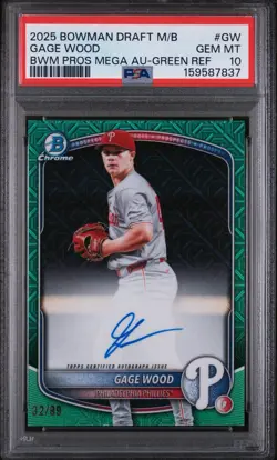 2025 Bowman Draft Mega Box Chrome Gage Wood Auto Green Refractor /99 PSA 10! - Image 1