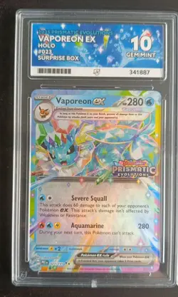 Vaporeon Stamped Promo Prismatic Evolutions Surprise Box Slab Ace 10 - Image 1
