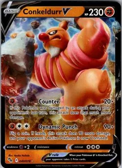 Conkeldurr V 040/078 Holo V Rare Pokemon GO Pokemon Near Mint - Image 1