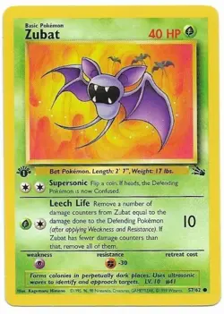 Zubat 57/62 Common Fossil Pokemon 1st Edition Lightly Played - Image 1