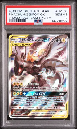 2019 POKEMON SM BLACK STAR PROMO #SM168 FULL ART/PIKACHU & ZEKROM GX PSA 10 - Image 1