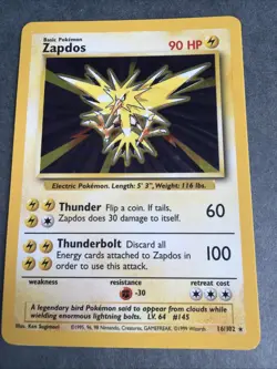 1999 Pokemon Base Set Zapdos Holo Rare Card 16/102 - Image 1