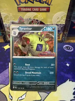 Pokemon TCG Tyranitar Cosmo Holo Rare Card 135/193 Paldea Evolved Stamped - Image 1