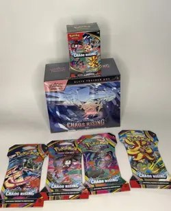 Pokemon TCG Chaos Rising Sealed Lot ETB + Booster Bundle + 4 Sleeved Packs - Image 1
