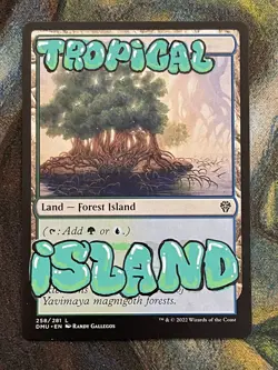 Tropical Island Hand-Painted Alter - MTG Graffiti Green Blue Dual Land Art - Image 1