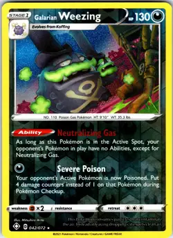 Galarian Weezing 042/072 Rare Shining Fates Pokemon Reverse Holo Near Mint - Image 1