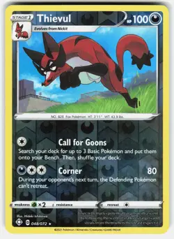 Thievul 048/072 Holo Rare Shining Fates Pokemon Reverse Holo Near Mint - Image 1