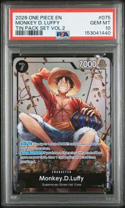2026 ONE PIECE PROMOS TIN PACK SET VOL.2 #075 MONKEY D. LUFFY PSA 10 - Image 1