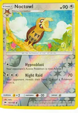 Noctowl 107/147 Uncommon Burning Shadows Pokemon Reverse Holo Near Mint - Image 1