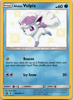 Alolan Vulpix SHINY SV8/SV94 Hidden Fates Holo Foil Rare Pokemon Card - Image 1