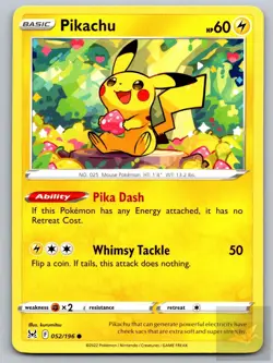 Pikachu 052/196 Common Lost Origin Pokemon Near Mint - Image 1