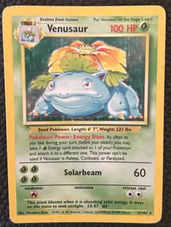 Pokemon TCG Venusaur Holo Rare Card Base Set 15/102 MP - Image 1