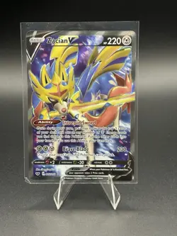Pokemon TCG Zacian v Sword & Shield Base Set Holo Card 195/202 Full Art - Image 1
