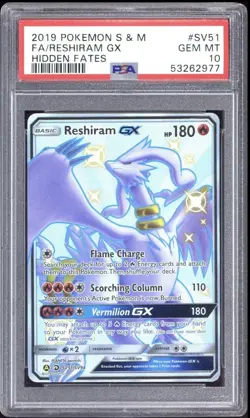 Pokemon 2019 Hidden Fates Shiny Vault Reshiram GX SV51 Full Art PSA 10 - Image 1