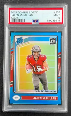 2024 Panini Donruss Optic Jalen McMillan #239 Aqua /299 Rated Rookie PSA 9 - Image 1