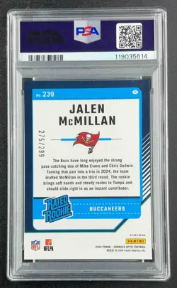 2024 Panini Donruss Optic Jalen McMillan #239 Aqua /299 Rated Rookie PSA 9 - Image 2