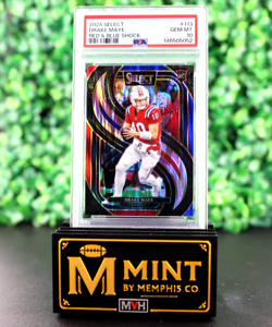 Drake Maye 2024 Select Premier Red & Blue Shock RC Color Match PSA 10 Patriots - Image 1
