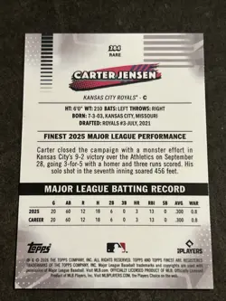 2026 Topps Finest Carter Jensen Rare RC #284 Kansas City Royals - Image 2
