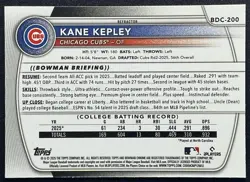 Kane Kepley 2025 Bowman Draft #BDC-200 Chrome Refractor 1ST Prospect Cubs - Image 2