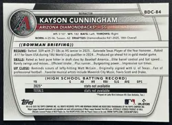 2025 Bowman Draft Kayson Cunningham #BDC-84 Chrome Refractor 1st Prospect - Image 2