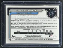 FENWICK TRIMBLE 2024 BOWMAN DRAFT #CPA-FT CHROME AUTO 1ST PROSPECT MARLINS - Image 2