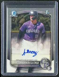 ALESSANDER DE LA CRUZ 2025 BOWMAN CHROME #CPA-AD AUTO 1ST PROSPECT ROCKIES - Image 1