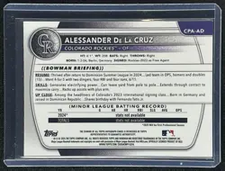 ALESSANDER DE LA CRUZ 2025 BOWMAN CHROME #CPA-AD AUTO 1ST PROSPECT ROCKIES - Image 2