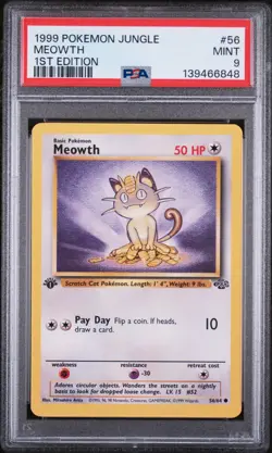 PSA Card MINT 9 1999 POKEMON JUNGLE 56 MEOWTH 1ST EDITION - Image 1