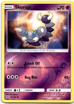 Pokemon TCG Skorupi 82/236 Unified Minds Reverse Holo Rare Near Mint - Image 1