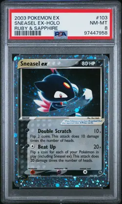 2003 POKEMON EX RUBY & SAPPHIRE #103 SNEASEL EX-HOLO PSA 8 - Image 1