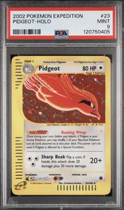 2002 Pokemon Expedition Pidgeot Holo Rare 23/175 with Perfect Swirl PSA 9 Mint - Image 1