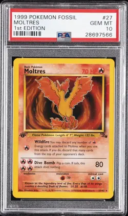 1999 POKEMON FOSSIL 1ST EDITION #27 MOLTRES PSA 10 - Image 1