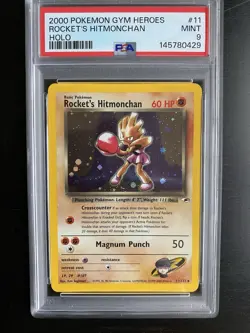 Pokemon TCG Rocket’s Hitmonchan Holo Rare Card 11/132 Gym Heroes 2000 PSA 9 Mint - Image 1