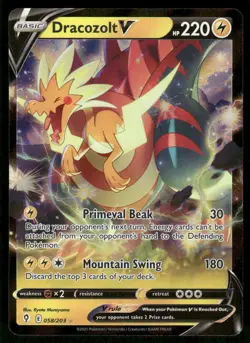 POKEMON DRACOZOLT V EVOLVING SKIES 058/203 HOLO V RARE NM/M - Image 1