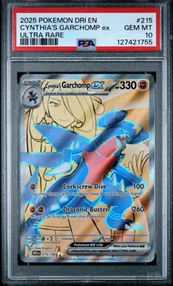 2025 POKEMON DRI EN-DESTINED RIVALS #215 CYNTHIA'S GARCHOMP EX ULTRA RARE PSA 10 - Image 1