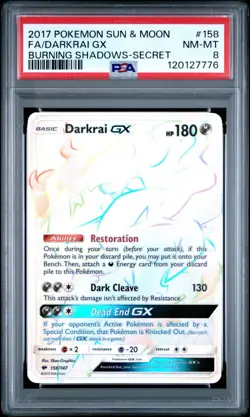Pokemon Darkrai GX (Secret) 158/147 Sm-Burning Shadows Holo PSA 8 - Image 1