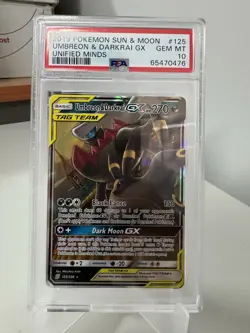 PSA 10 2019 Pokemon TCG Unified Minds Umbreon & Darkrai GX 125/236 - Image 1