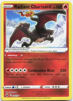 Radiant Charizard 020/159 Radiant Rare Crown Zenith Pokemon Holo Near Mint - Image 1