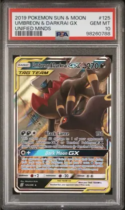 Pokemon 2019 Sm-Unified Minds Umbreon & Darkrai GX 125/236 TAG TEAM Holo PSA 10 - Image 1