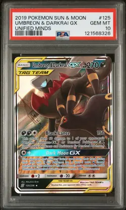 PSA 10 GEM MINT 2019 POKEMON SUN & MOON UNIFIED MINDS #125 UMBREON & DARKRAI GX - Image 1