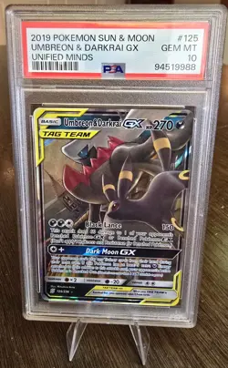 2019 Pokemon TCG Sun & Moon Unified Minds Umbreon & Darkrai GX #125/236 PSA 10 - Image 1
